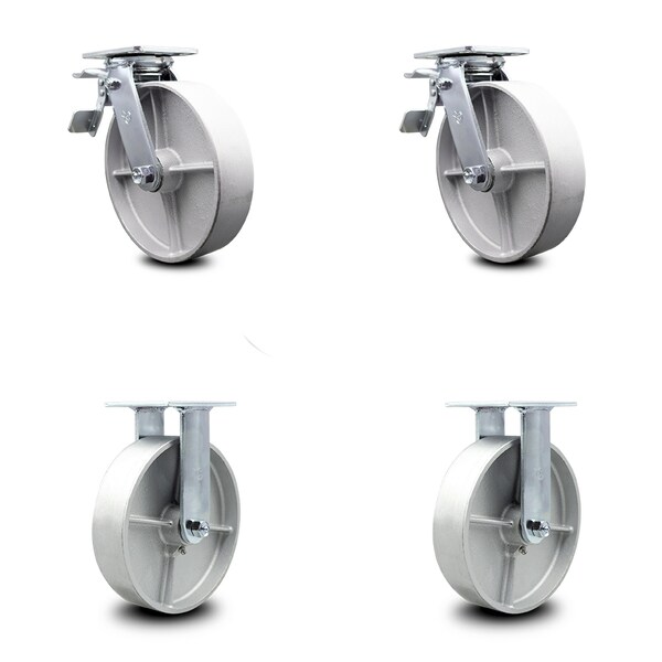 8 Inch Semi Steel Caster Set with Roller Bearing 2 Brakes 2 Rigid